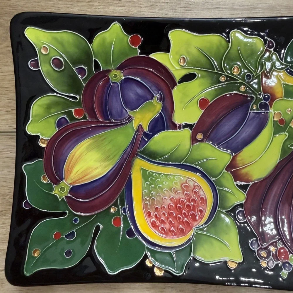 Blue Sky J McCall Rare Fig Serving Platter Black‎ Ceramic Fruit Tray Artsy 2004
